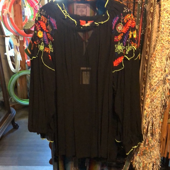 Roja multi color Embroidered Black sheer blouse. Sizes S,M&L available. - Picture 2 of 2